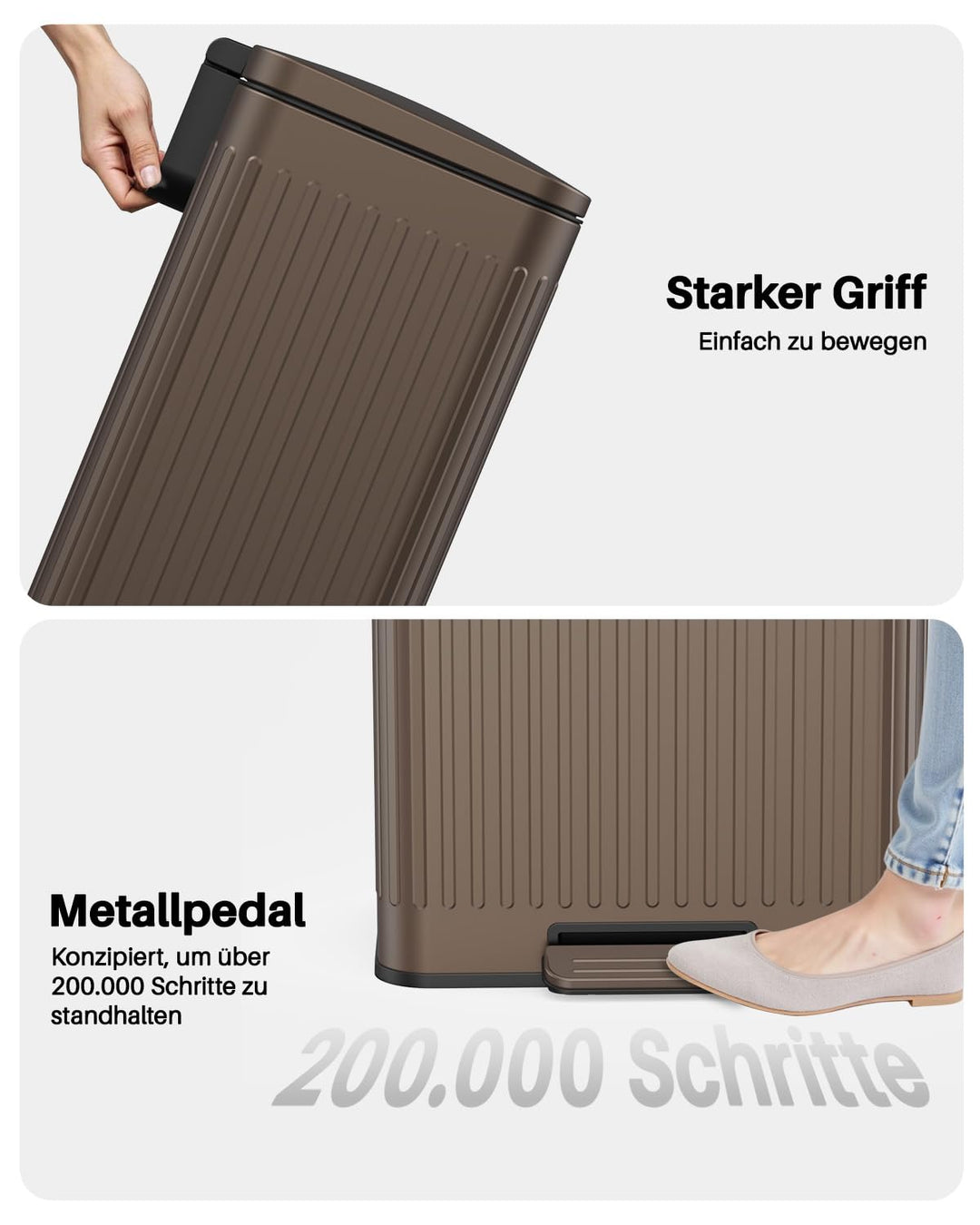 lovewind 60L Mülleimer Küche Edelstahl Braun,Pedal-Behälter mit Soft-Close Deckel,2 herausnehmbare E