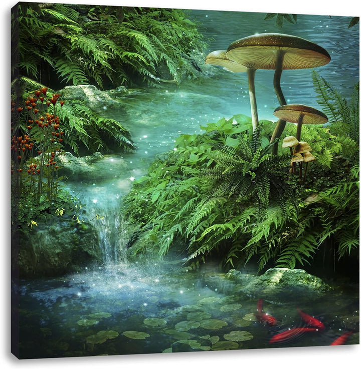 magischer Märchenwald, Format: 70x70 auf Leinwand, XXL riesige Bilder fertig gerahmt mit Keilrahmen,