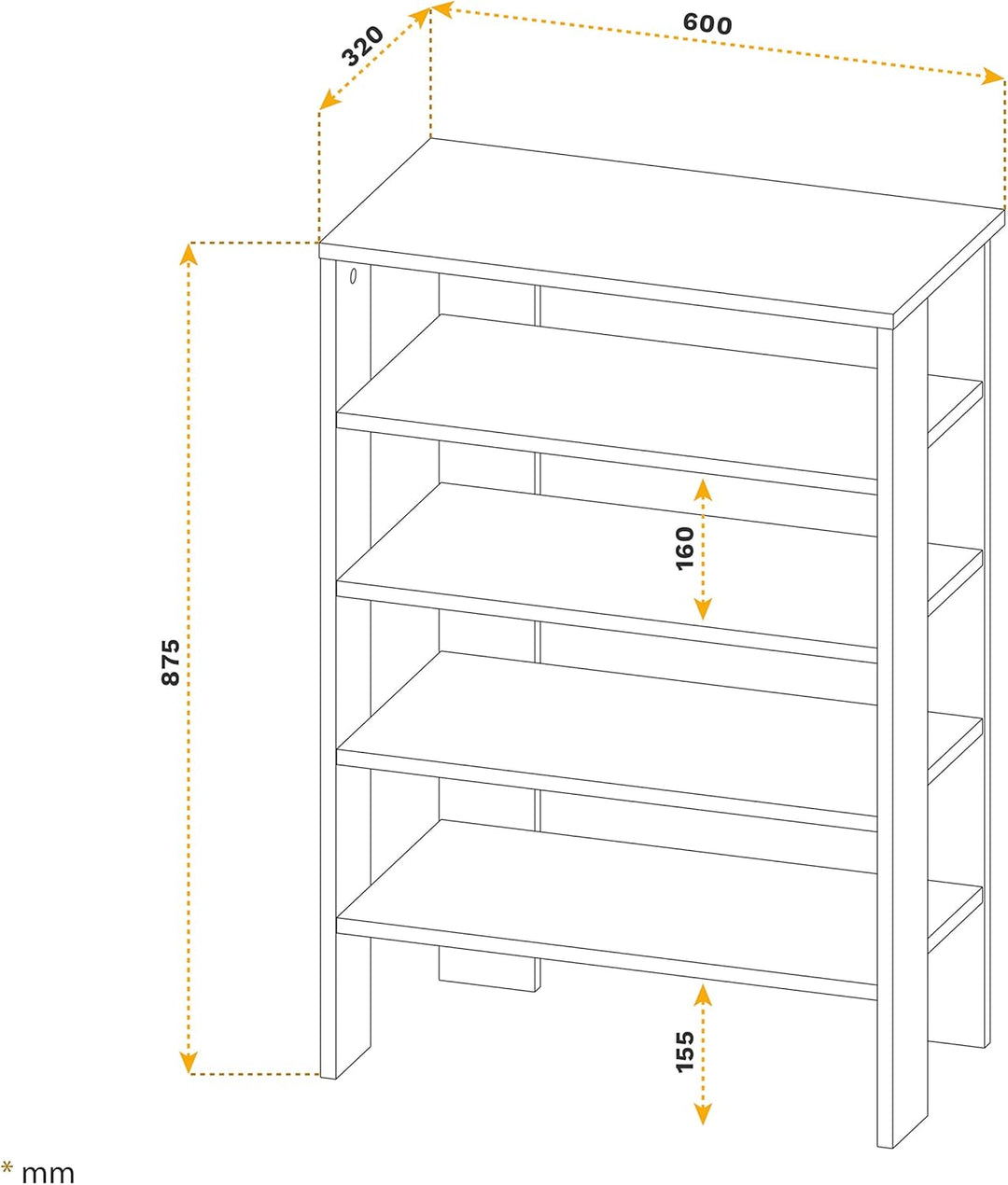 RICOO Schuhregal schmal und hoch 88x60x32cm Standregal Pressholz Eiche Braun WM040-EG, Schuhständer