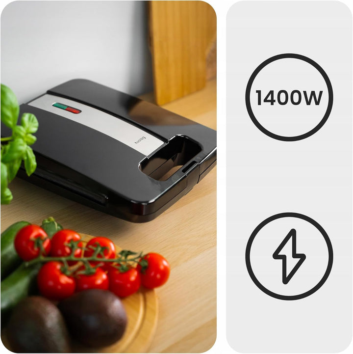 Sandwichmaker, Toaster, Für Sandwiches, Panini, Grill, 1400W, Schwarz