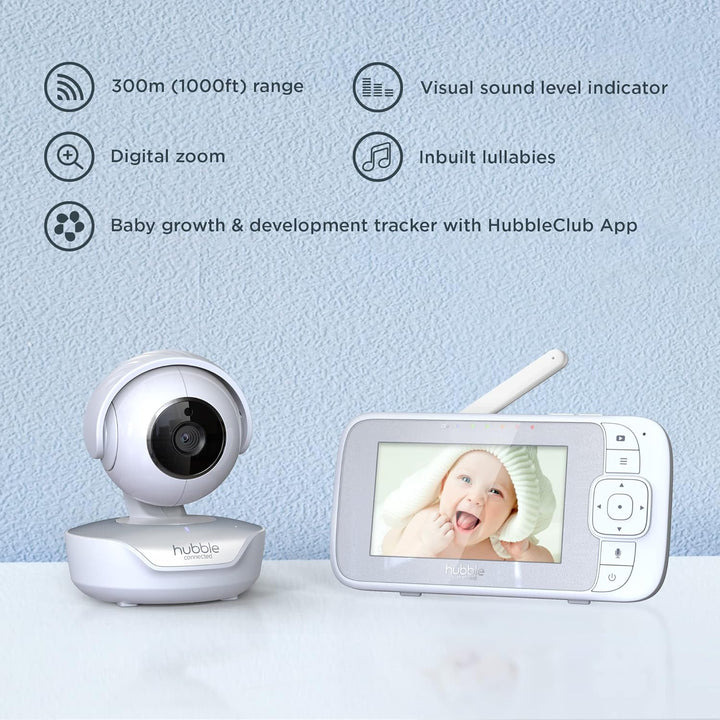 Hubble View Select 4,3" Babyphone mit Kamera, Fernschwenk-Neige-Zoom-Funktion, 2-Wege-Kommunikation,