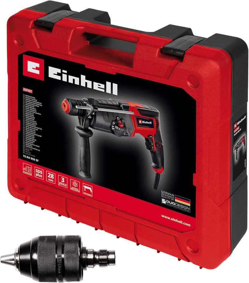 Einhell Bohrhammer TE-RH 950 5F (950 W, 2-Gang-Getriebe, Schlagstärke 3 J, SDS-plus-Aufnahme, Bohrle