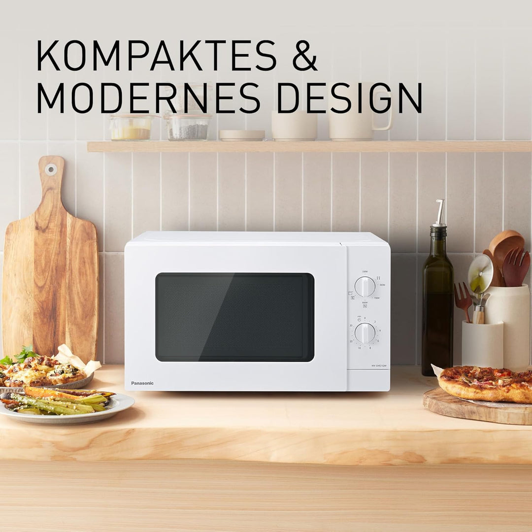Panasonic NN-GM21QWEPG 20L Kompakt-Mikrowelle mit Grill, 800 W, Kombi-Garen, 5 Leistungsstufen, Auft