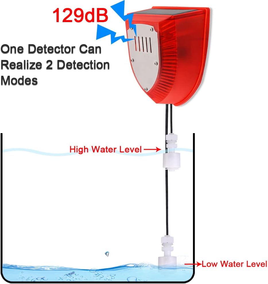 Solar-Wasserstandsalarm, Dual-Sonde Hoch-/Niedrigwasser-Sensor, 129 dB Einstellbarer Stroboskop-Alar