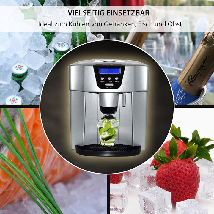 Syntrox Eiswürfelmaschine Gipua (Eiswasserfunktion + Display + Spender), Schneller Eiswürfelprozess,