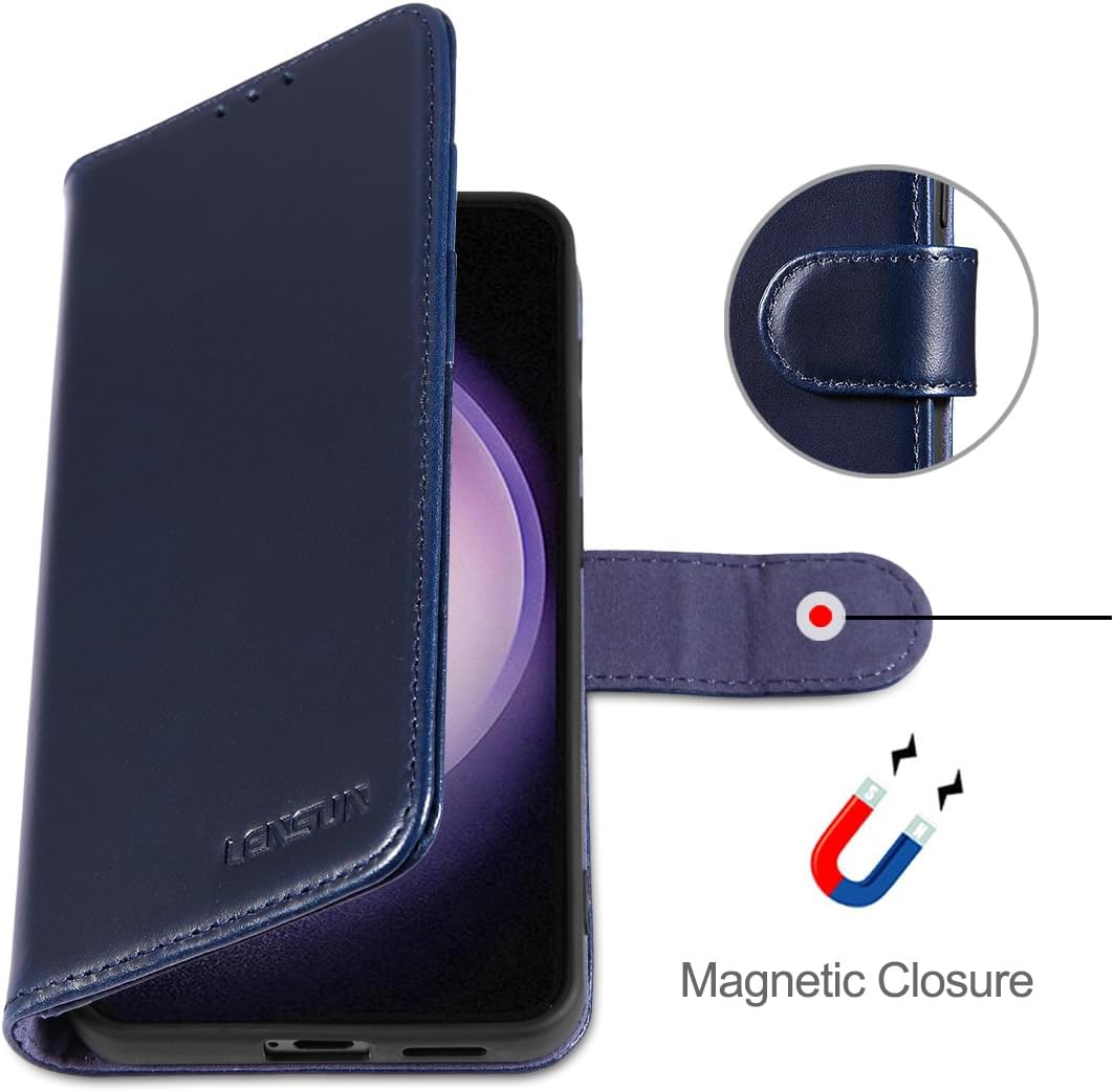 LENSUN Echtleder Hülle für Samsung Galaxy S23, Handyhülle [Echtes Leder][Magnetverschluss][RFID-Schu