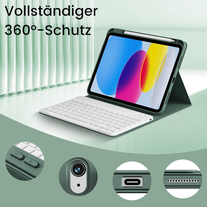Hülle mit Tastatur für iPad 11/10 Generation mit Stifthalter, Magnetisch Abnehmbare Kabellose Blueto