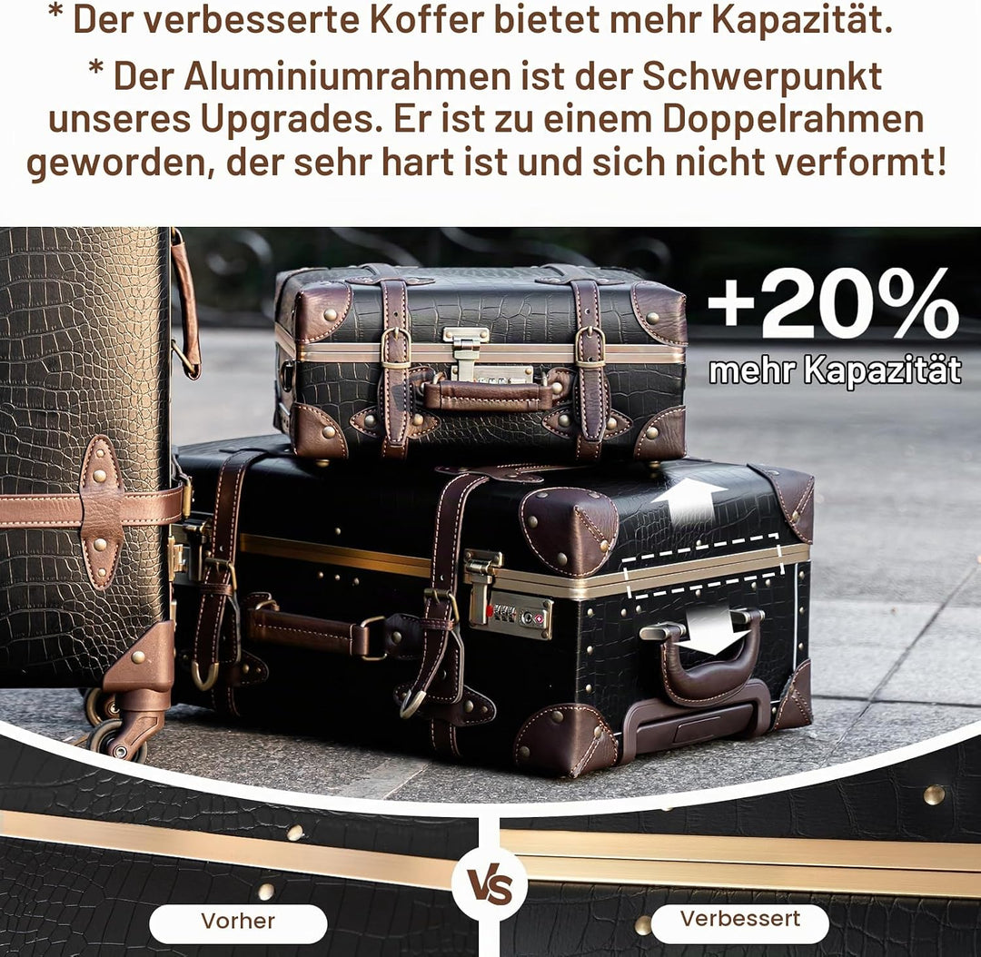 Urecity Koffer Vintage mit 4 Rollen Trolley Koffer Reisekoffer Leicht Retro Hartschalen Koffer 2-Tei