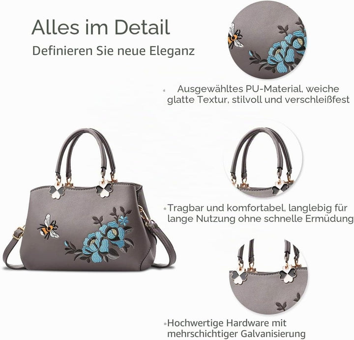 NICOLE&DORIS Handtaschen Damen Mode Schultertasche Geldbörse Retro Umhängetasche Frau Tote Stickerei
