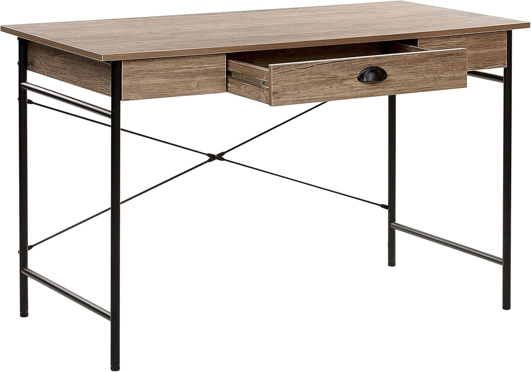 Schreibtisch dunkler Holzfarbton Stahlgestell mit Schublade 120x60 cm Casco