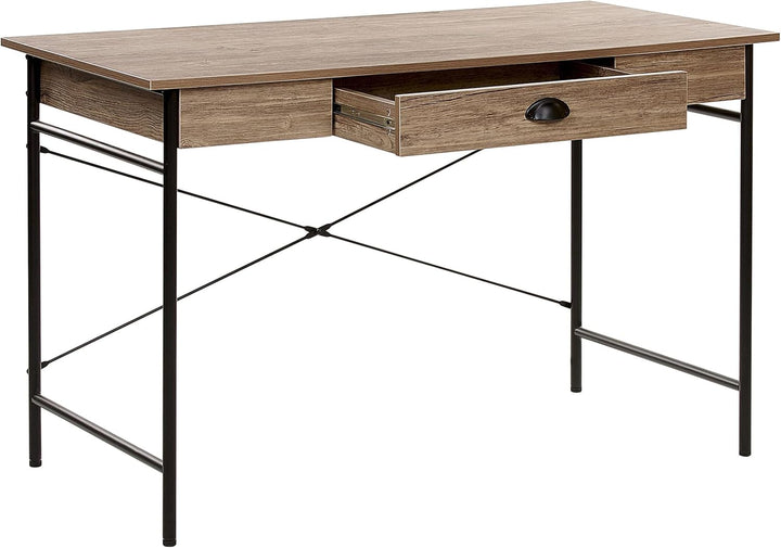 Schreibtisch dunkler Holzfarbton Stahlgestell mit Schublade 120x60 cm Casco