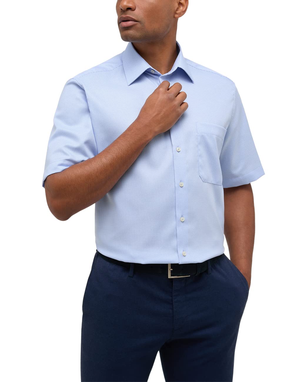 ETERNA Herren strukturiertes Baumwoll-Kurzarmhemd Comfort FIT 40 Hellblau, 40 Hellblau