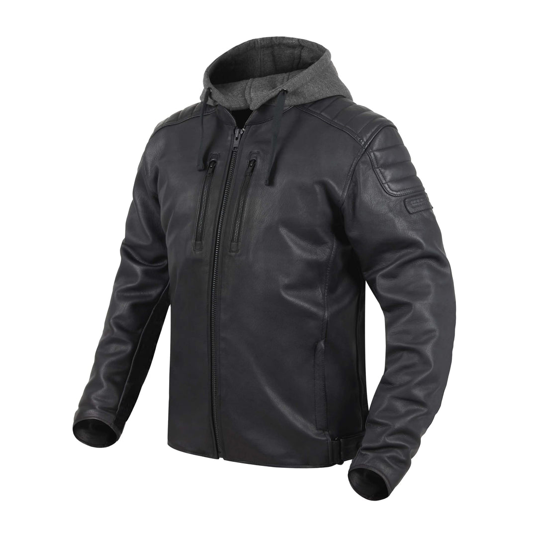 REBELHORN Impala Motorradjacke Herren | Leder | Ellbogen und Schulterprotektoren | Abnehmbare Kapuze