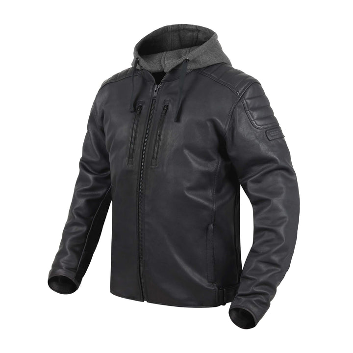 REBELHORN Impala Motorradjacke Herren | Leder | Ellbogen und Schulterprotektoren | Abnehmbare Kapuze