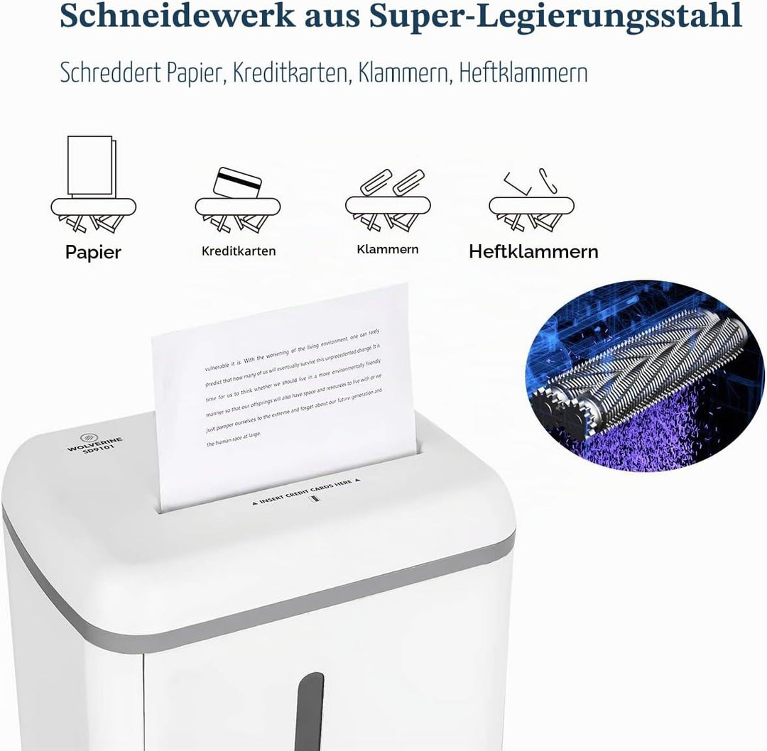 WOLVERINE 8-Blatt-P5-Hochsicherheits-Aktenvernichter,Super-Mikroschnitt für schweres Papier und Kred