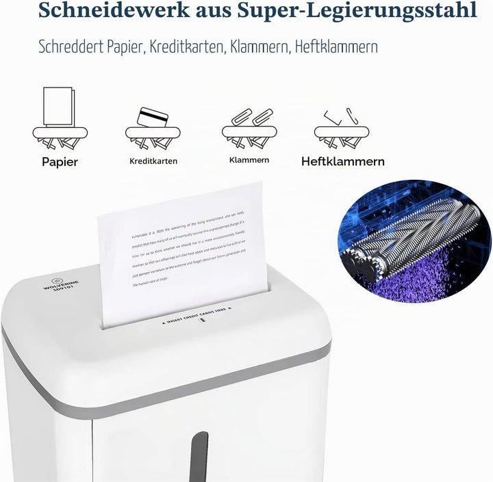 WOLVERINE 8-Blatt-P5-Hochsicherheits-Aktenvernichter,Super-Mikroschnitt für schweres Papier und Kred
