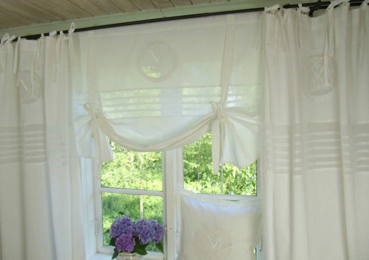 Vorhang Mathilde Weiss Gardine B x L 120x240 cm 2 Stück Bestickt Monogramm Gardinenset