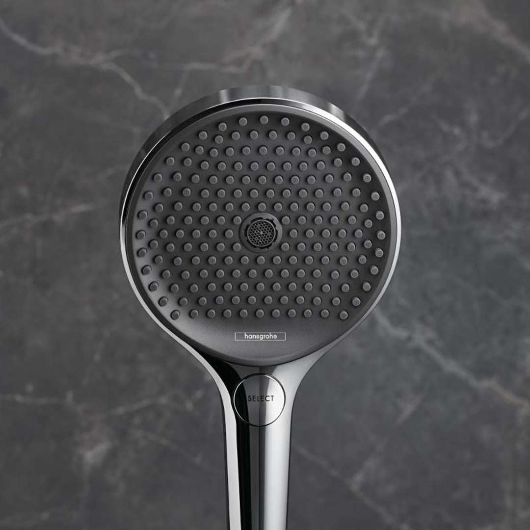 hansgrohe wassersparender Duschkopf Rainfinity 130, Sparduschkopf, Duschbrause, 3 Strahlarten, Antik