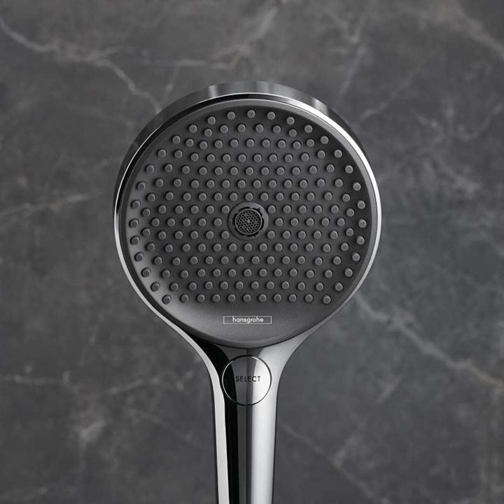 hansgrohe wassersparender Duschkopf Rainfinity 130, Sparduschkopf, Duschbrause, 3 Strahlarten, Antik