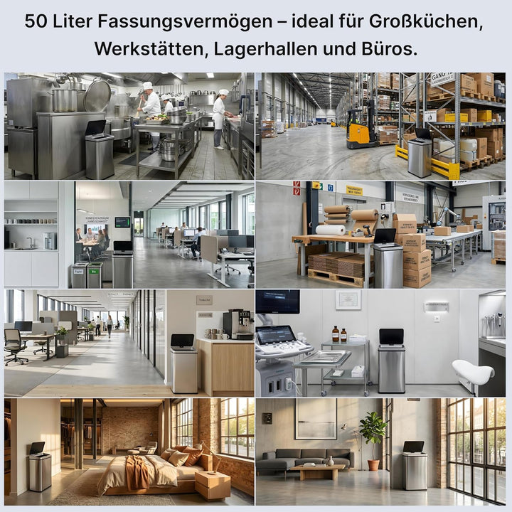 Sensor Mülleimer 50L – Automatischer Abfalleimer Küche mit Deckel, Edelstahl, geruchsarm, leise, für