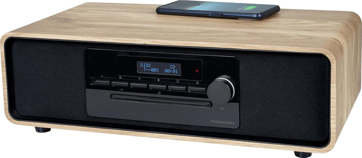 Micro-chaîne Bluetooth - THOMSON - Bois/Noir - Radio FM/DAB+/CD/MP3/USB/Induction, 75W, Affichage LC