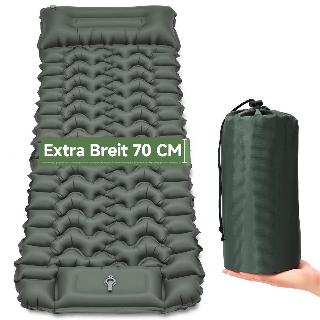HAUSPROFI Isomatte Camping Luftmatratze extra breit, Ultraleicht, aufblasbar – mit integriertem Kiss