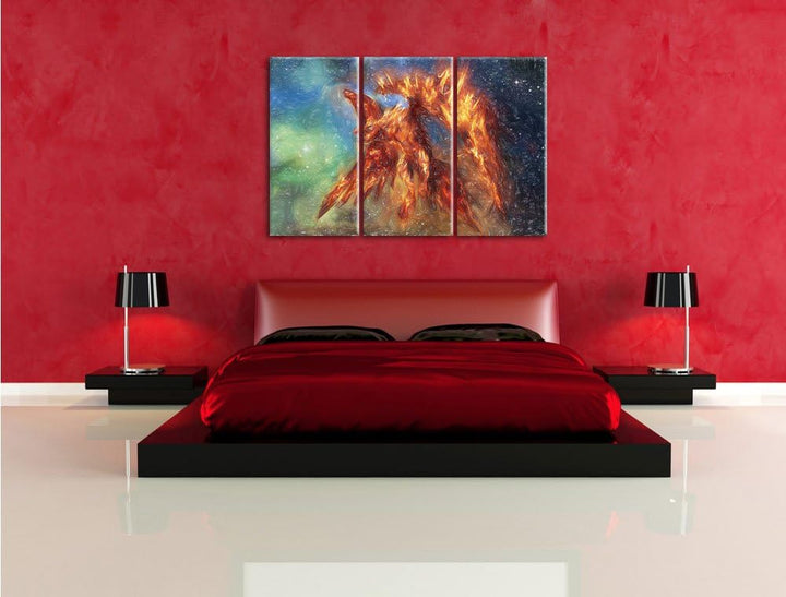 Pixxprint Feuriger Adler als Leinwandbild/Grösse: 3 Teilig (120x80) cm/Wandbild/Kunstdruck/fertig be