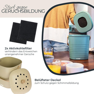 HMF Nachhaltiger Biomülleimer Küche, Geruchsdichter Komposteimer mit Deckel | 6 Liter | Beige Beige