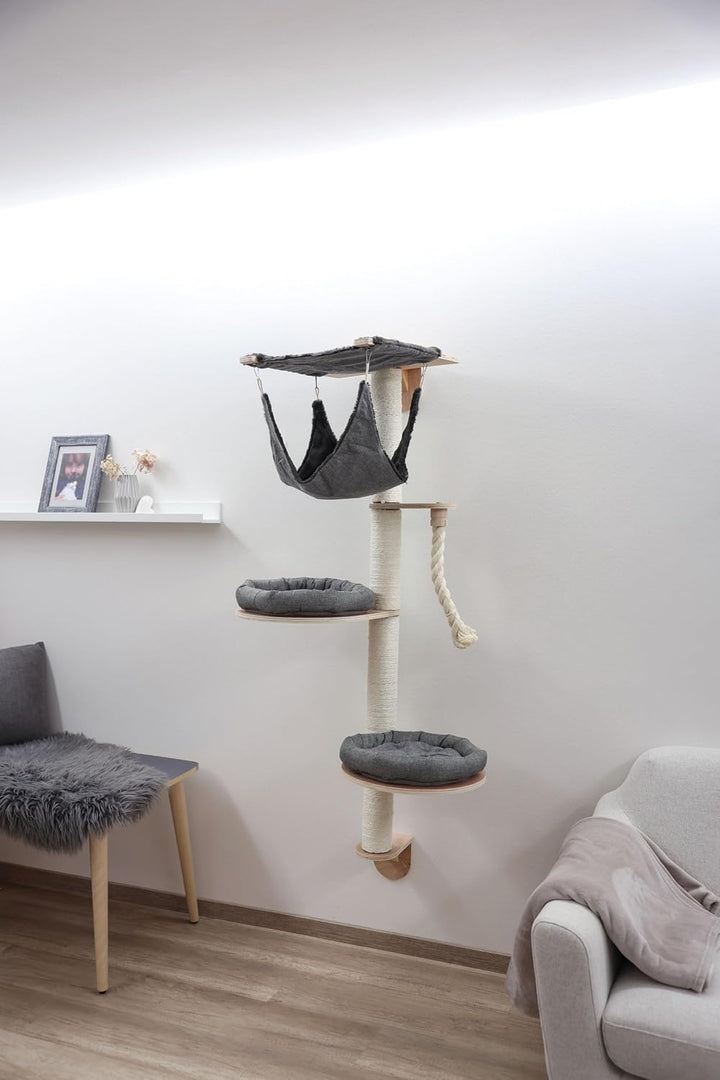 Kerbl Pet Wandkratzbaum Dolomit 2.0 Tofana | Grau, 160 cm hoch, Wandkratzbaum aus Holz und Sisal, mi
