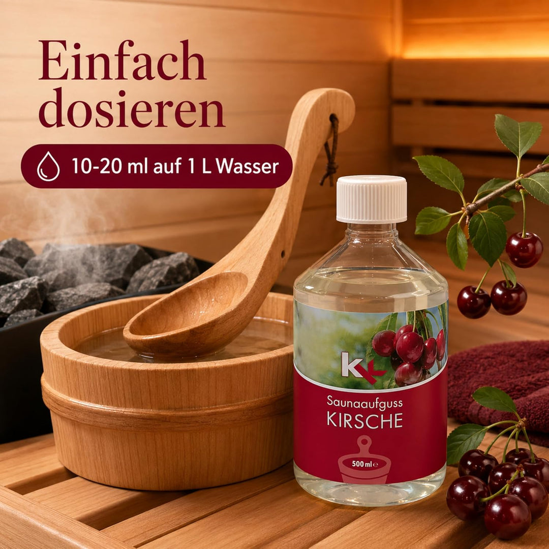 KK Sauna Aufguss Konzentrate PREMIUM - Made in Germany - Duftsorte Kirsche - 500 ml Flasche - Wellne