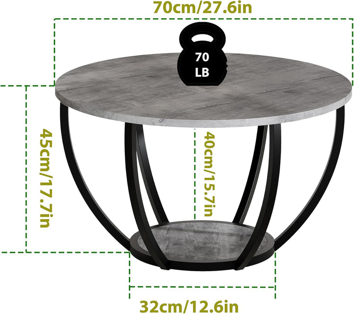 HOMERECOMMEND Couchtisch Rund,Runder Couchtisch,Sofatisch mit Ablage,Beistelltische mit stauraum,Woh