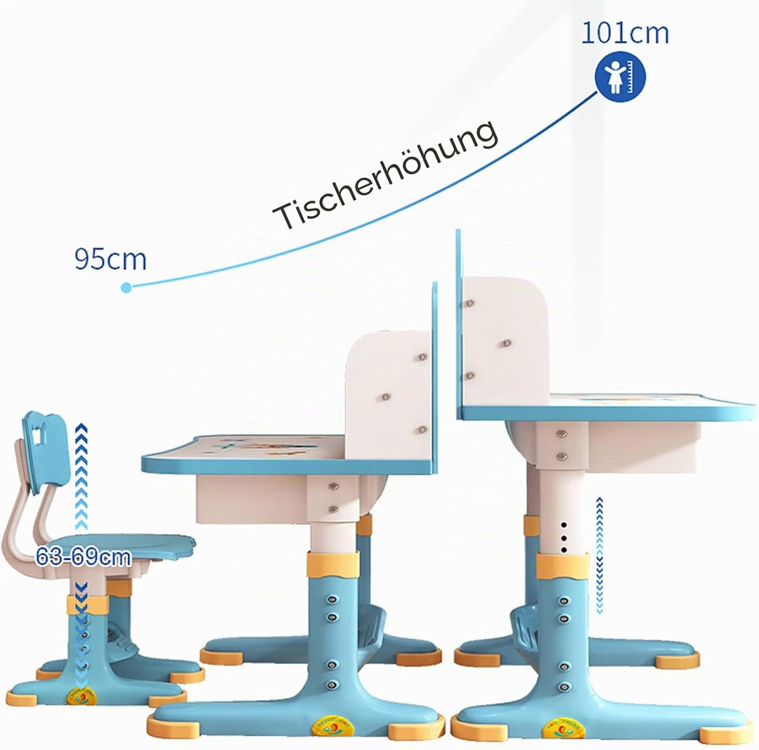 Kinderschreibtisch Höhenverstellbar, Tisch und Stuhl Set mit Schublade Kinderzimmer Möbel Mädchen Ju