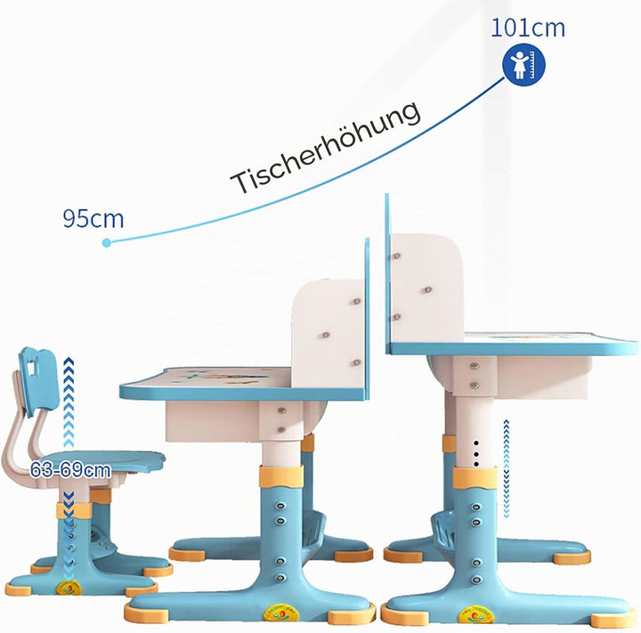 Kinderschreibtisch Höhenverstellbar, Tisch und Stuhl Set mit Schublade Kinderzimmer Möbel Mädchen Ju