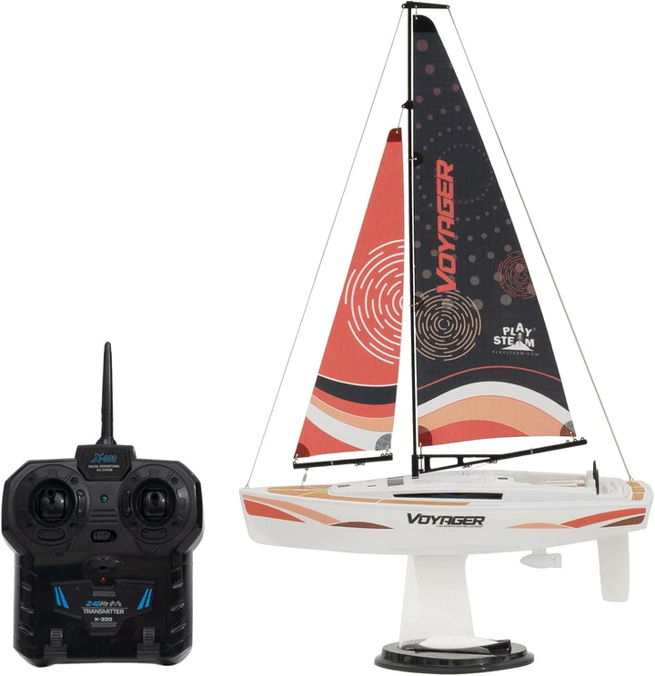 PLAYSTEAM Voyager 280 2.4GHz RC Motor Powered Sailboat in Red - 14" Tall Motor Powered-red, Motor Po