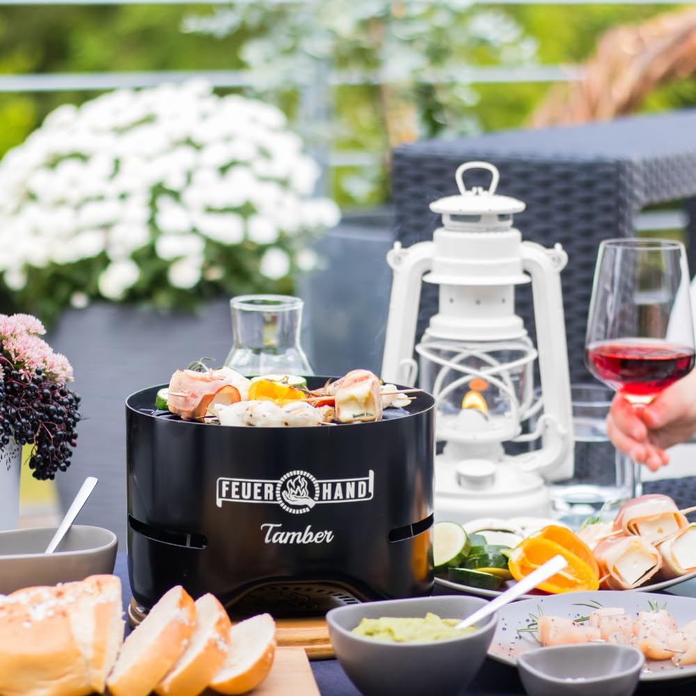 Feuerhand Tischgrill Tamber (tiefschwarz) – Kompakter Holzkohlegrill für den Tisch. Mit Deckel als U