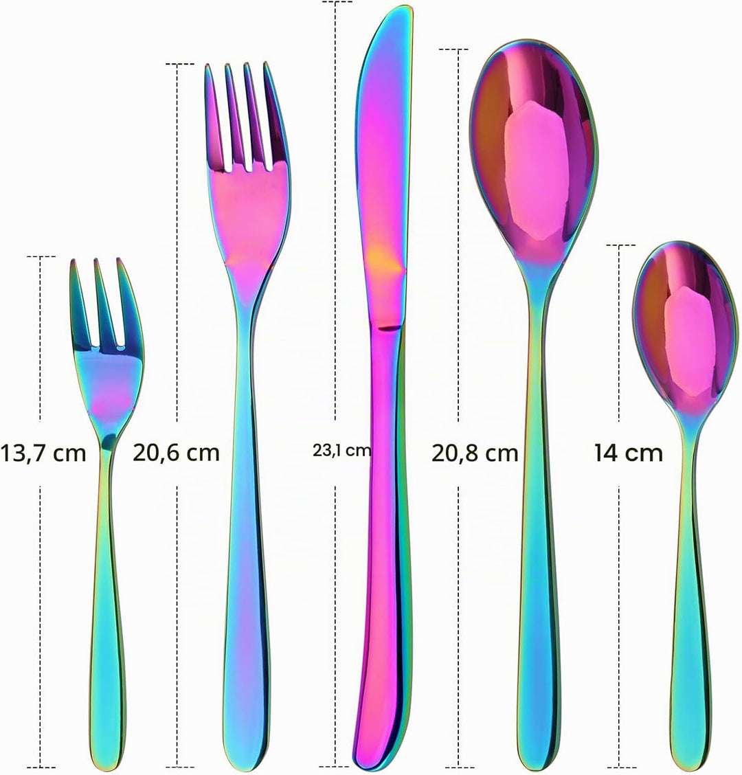Regenbogen Besteck Set, Bettlife 30-teilig Besteckset für 6 Personen mit Messer/Gabel/Löffel, Edelst