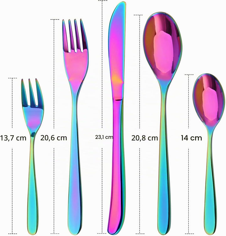 Regenbogen Besteck Set, Bettlife 30-teilig Besteckset für 6 Personen mit Messer/Gabel/Löffel, Edelst