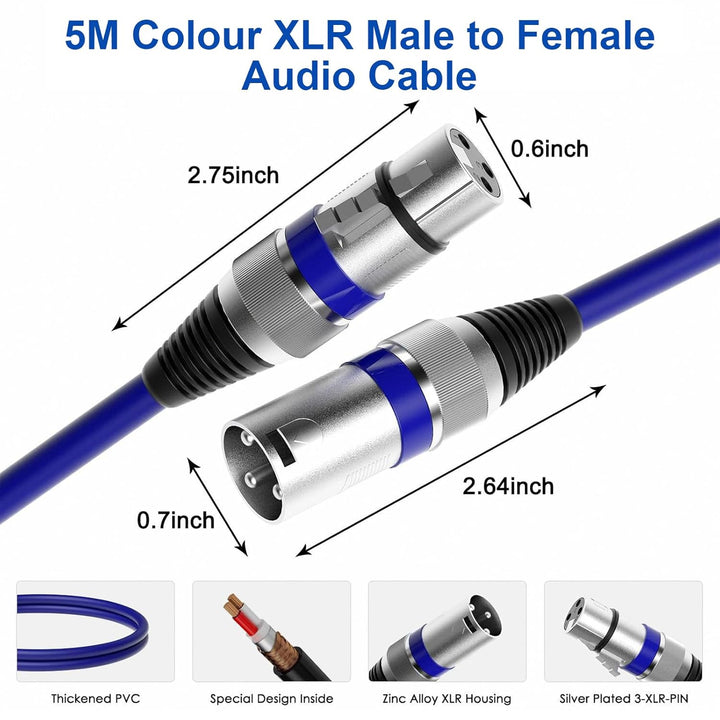 Colexy XLR Mikrofonkabel 5 Stück 3-Pin DMX Mikrofon 5 m Mikrofonkabel XLR Stecker auf Buchse DMX Mik