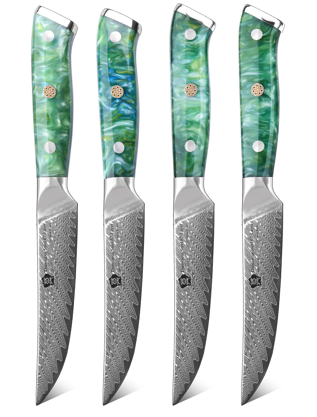 WILDMOK Steakmesser, 13cm nicht gezahnt, Steakmesser-Set mit 4 Stück, Steakmesser aus japanischem Da