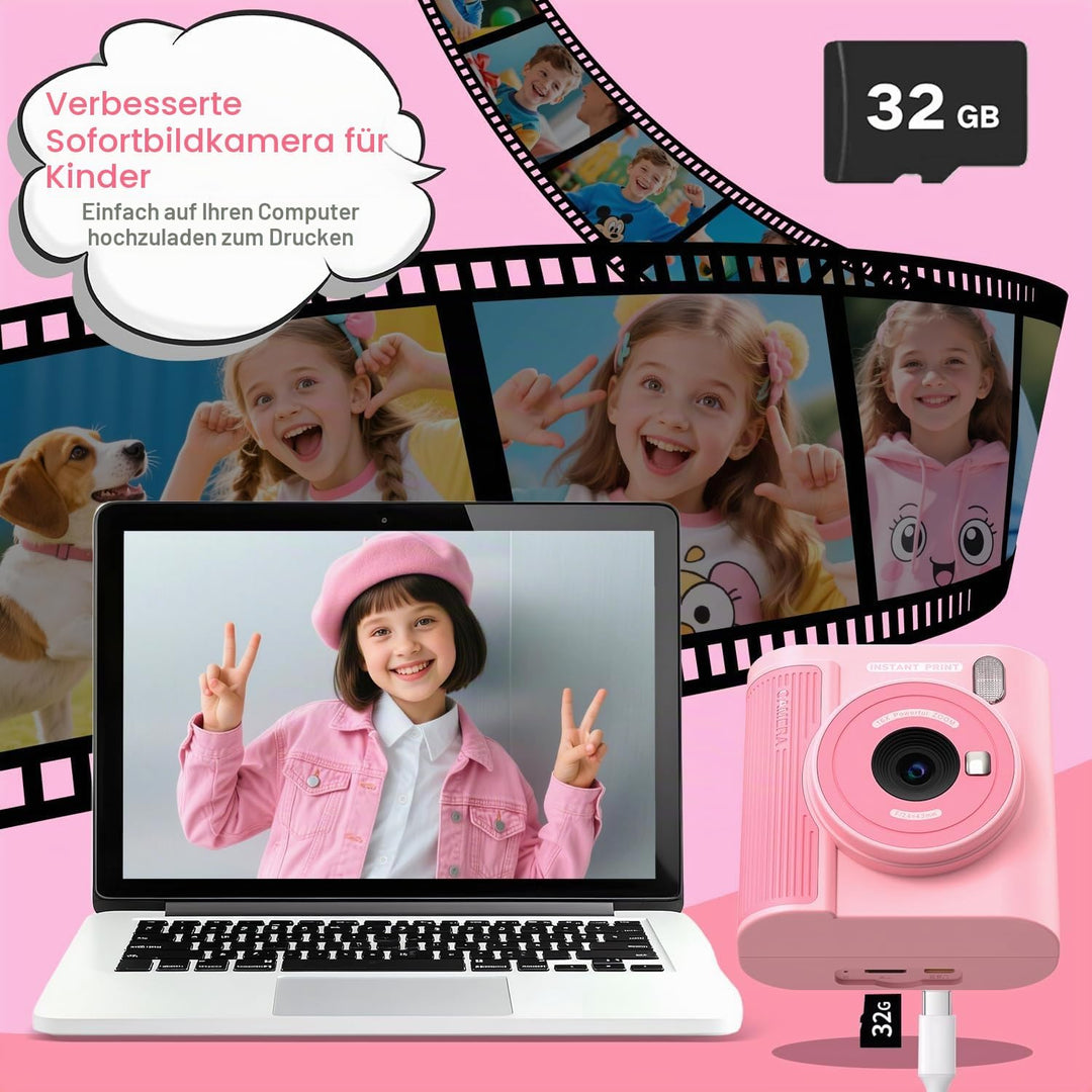 Zicor Kinderkamera Instant Print, 1080HD Digital Video &amp; Instant Print Kamera für Kinder, lustige We