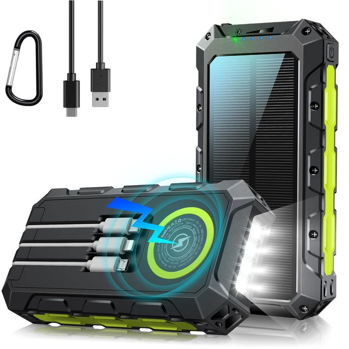 52800mAh Power Bank Solar Powerbank PD 30W Kabellose Tragbares Schnellladegerät mit 3 Kabel,7 Ausgän