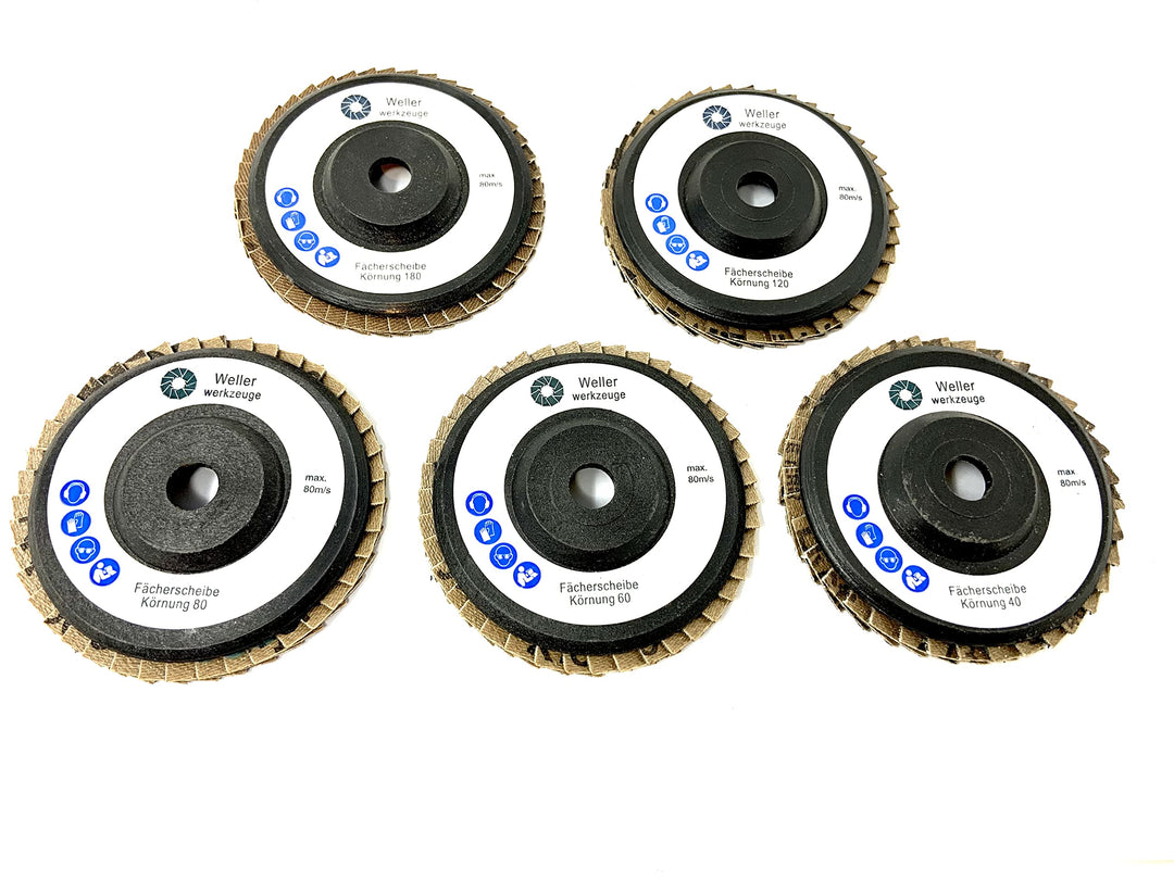 5er Set Fächerscheiben K:40/60/80/120/180 76x10mm passend für mini Akku Winkelschleifer wie Bosch GW