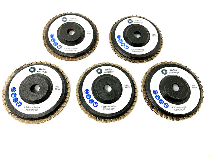 5er Set Fächerscheiben K:40/60/80/120/180 76x10mm passend für mini Akku Winkelschleifer wie Bosch GW