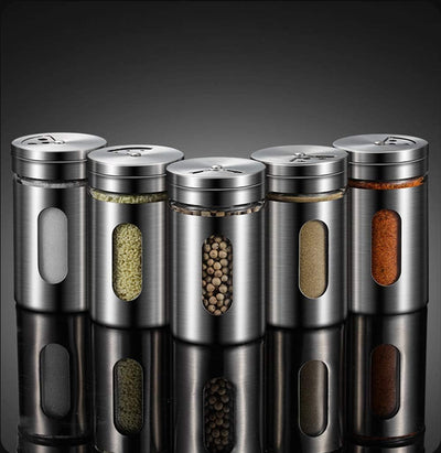 Lawei 16er-set Gewürzgläser-Set Silber 90ml Edelstahl Vorratsgläser Gewürzdosen mit Sichtfenster, Ge