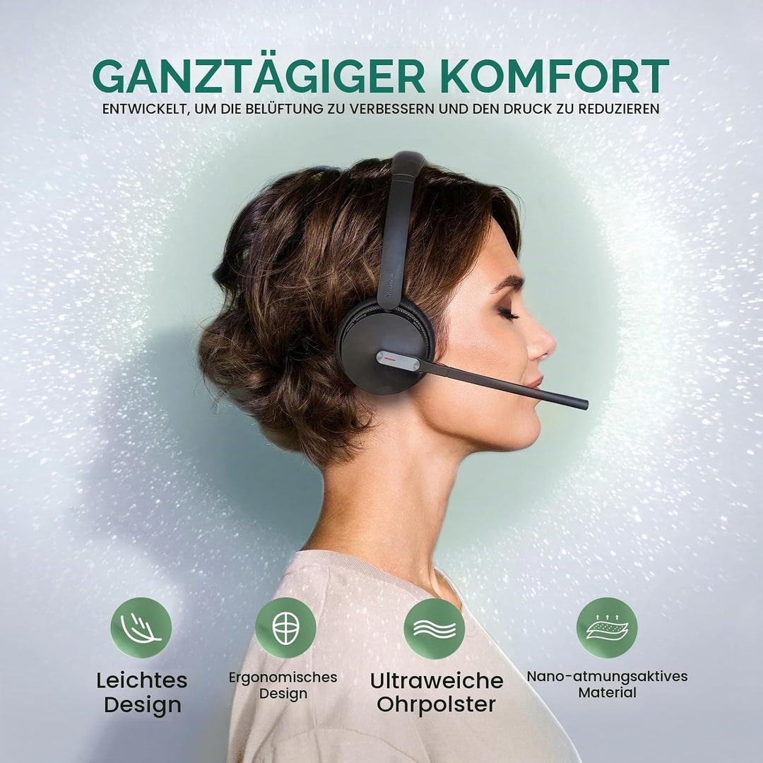 Yealink WH64 Wireless Headset mit Mikrofon,185 m Reichweite DECT &amp; Bluetooth Dual Modus Kabelloses H
