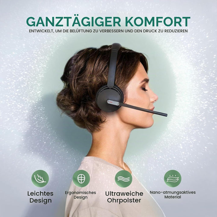 Yealink WH64 Wireless Headset mit Mikrofon,185 m Reichweite DECT &amp; Bluetooth Dual Modus Kabelloses H