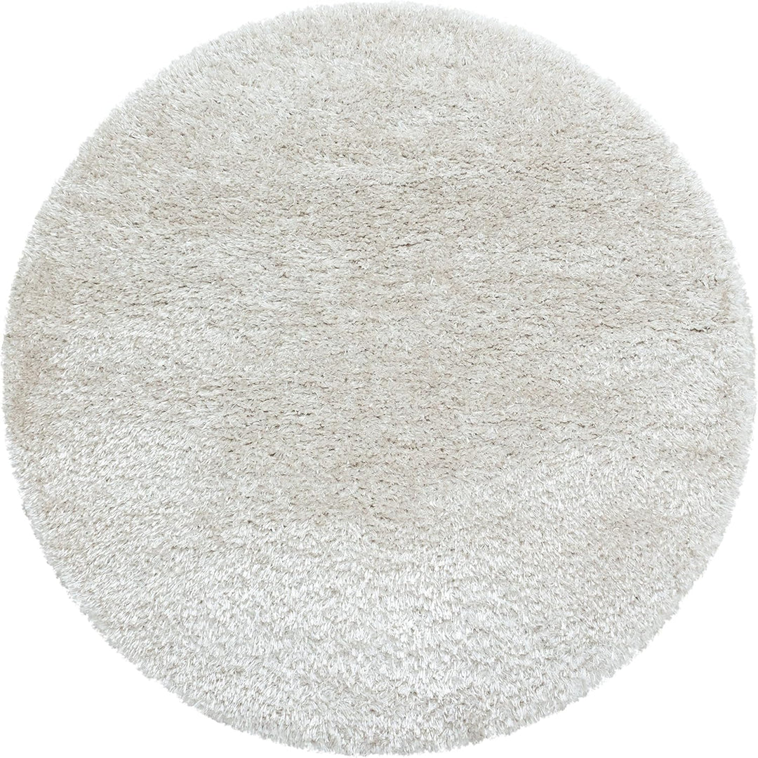 Teppium Hochflor Teppich Wohnzimmer 80 cm Rund Natur - Flauschiger Shaggy Teppich Extra Weich und Ei