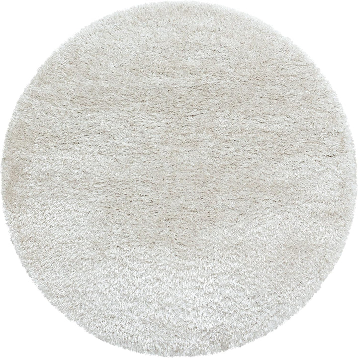 Teppium Hochflor Teppich Wohnzimmer 80 cm Rund Natur - Flauschiger Shaggy Teppich Extra Weich und Ei