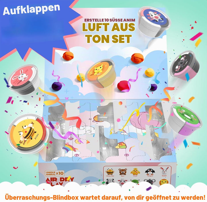 Lufttrocknendes Modellierknete Set für Kinder-10 Boxen Themen-Modellierknete mit Werkzeugen, Anleitu