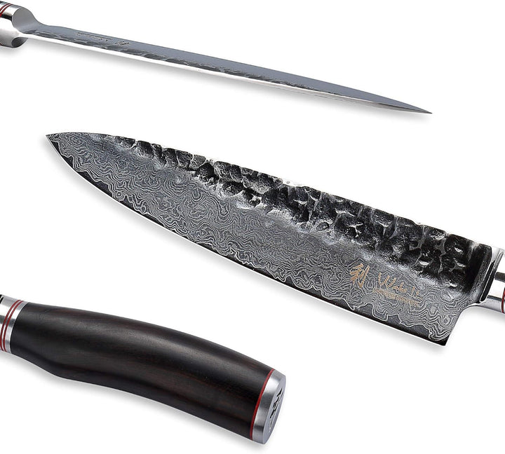 Wakoli EBO Kochmesser mit 20 cm Klinge aus 67 Lagen Damaststahl mit VG10 Kern, Hammerschlag, Eichenh